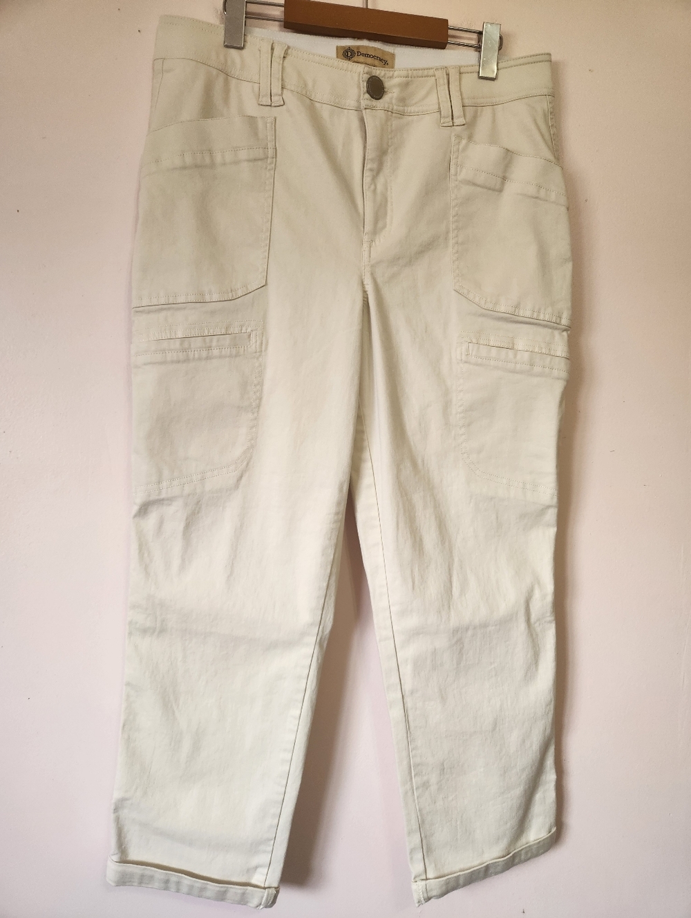 Democracy Ab Solution Cream High Rise Utility Stretch Pants Straight Leg Crop 14